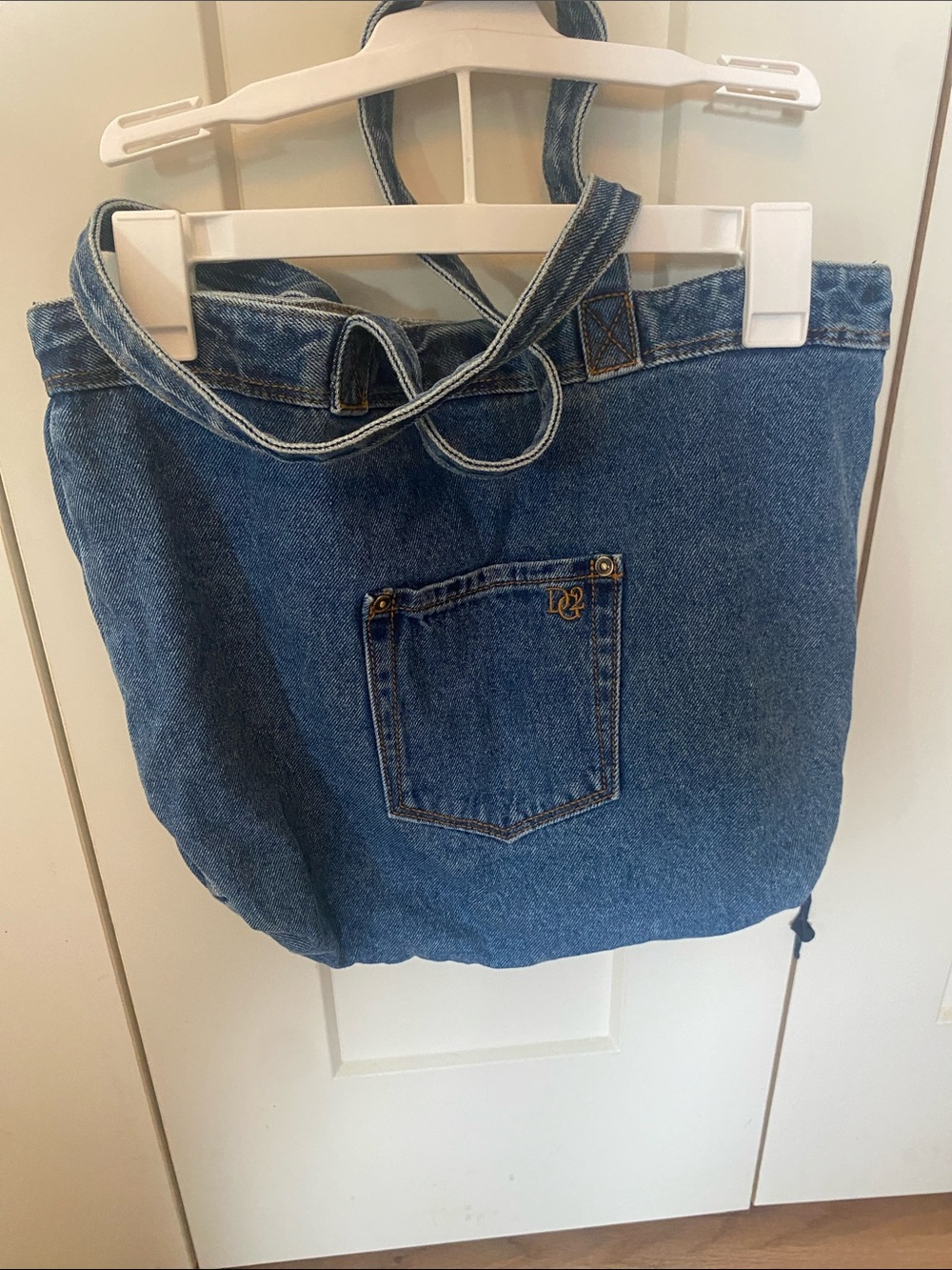 Denim Tote Bag with Pink Floral Embroidery - Picture 2 of 6